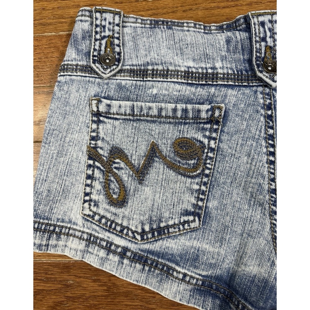 Vtg Y2K L.E.I. Ashley Trouble Micro Mini Jean Shorts Juniors 5 Stretch - Picture 5 of 7